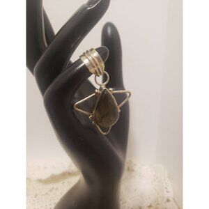 Dark Labradorite Vintage Teardrop Pendant Hand Crafted Un Marked Silver